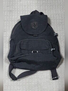 Kipling Queenie Small Backpack Black Nylon Brand Logo on the front flap.